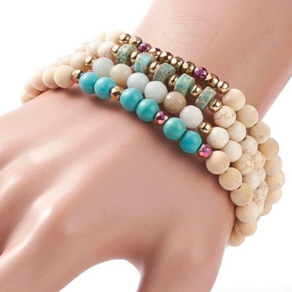 NWOT Set Stacking stretch Bracelets with natural gemstones & Turquoise - Picture 5 of 7